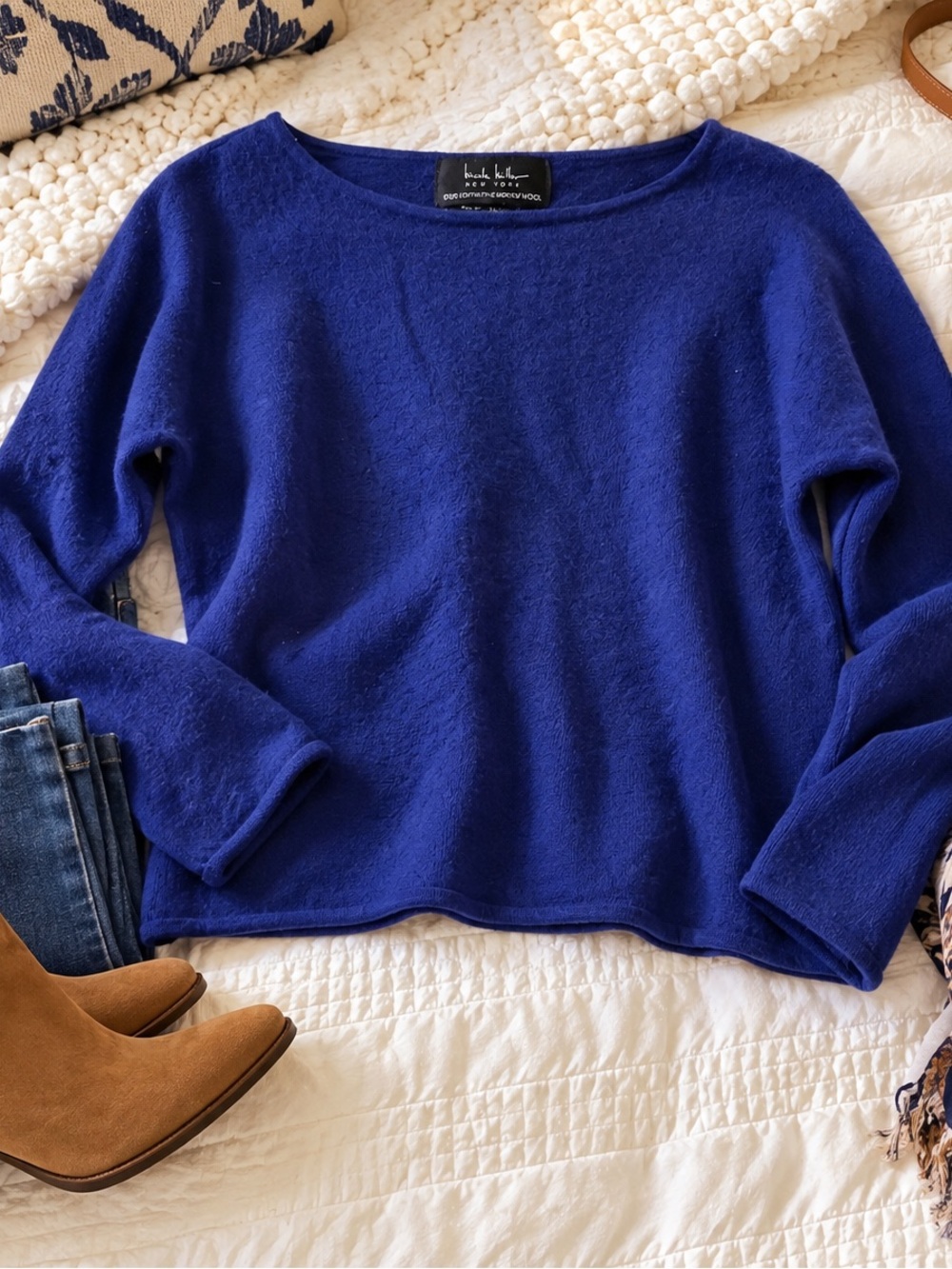 Nicole Miller New York 100% Extra Fine Merino Wool Sweater – Royal Blue – Size L